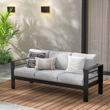 Wisteria Lane Patio Furniture Aluminum Sofa, All-Weather Outdoor 3 Seats Couch, Black Metal Chair with Light Grey Cushions Wisteria Lane