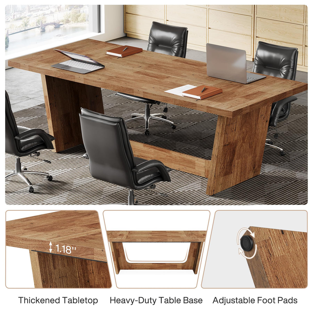 Tribesigns 12FT Conference Table, 70.87" W x 31.5" D Rectangular Seminar Table Set for Meeting Room, Solid Executive Business Furniture Boardroom Desk for Office, Light Brown Tribesigns