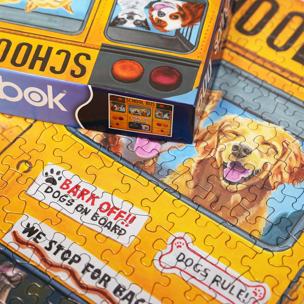 Springbok Happy Bus 500 Piece Jigsaw Puzzle for Adults and Kids - Dog Lovers Will Enjoy This Illustration by Artist Carol Luz of Lots of Happy Dogs on The schoolbus. Springbok