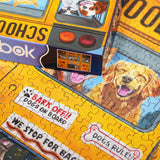 Springbok Happy Bus 500 Piece Jigsaw Puzzle for Adults and Kids - Dog Lovers Will Enjoy This Illustration by Artist Carol Luz of Lots of Happy Dogs on The schoolbus. Springbok