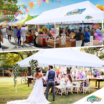 COBIZI 10x30 Pop Up Canopy Tent with 8 Removable Sidewalls, Easy Setup Canopy with Roller Bag & Sandbags，Waterproof and UPF50+ Gazebo Tent, Outdoor Gazebo for BBQ Party Wedding Events Tent, White