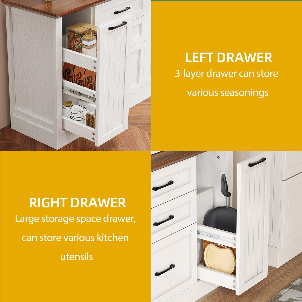 DWVO Farmhouse Buffet Cabinet with Storage, 47" Sideboard with Drawers, Large Kitchen Storage Cabinet Coffee Bar Cabinets for Living Room, Antique White DWVO