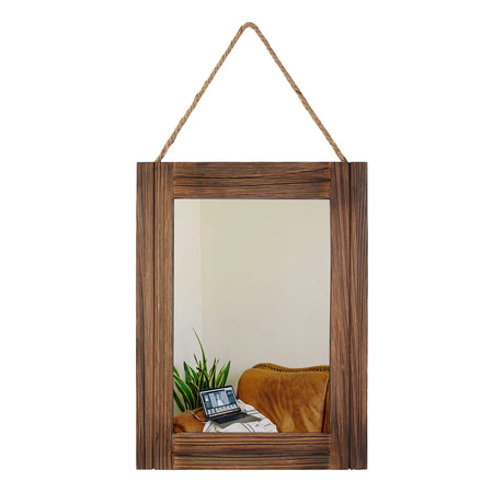 Emaison 16 X 12 Inch Rustic Wood Framed Wall Mirror with Hanging Rope for Farmhouse Decor, for Entryway, Bedroom, Bathroom, Dresser, Brown EMAISON