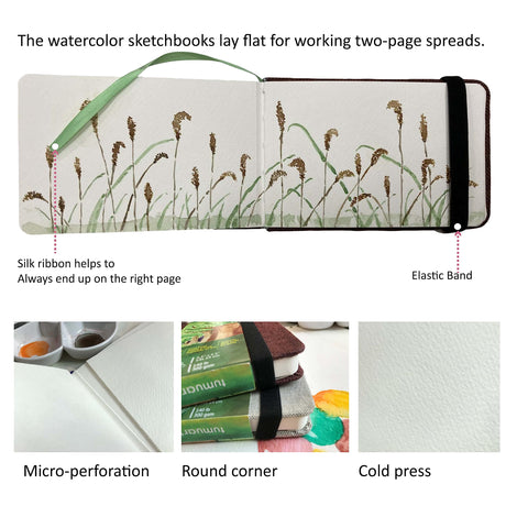 tumuarta Watercolor Journal, 3.5x5.5”, 140 LB, 300 GSM, Cotton Paper, Cold Press, 24 Sheets, 48 Pages, Watercolor Sketchbooks for Use As Travel Notebook Mixed Media Pad On The Go tumuarta