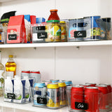 12 PACK Multi-Use Clear Plastic Storage Bins for Organizing w/ Labels - Home, Kitchen, Bathroom, Office, Pantry Cabinet Shelf Organizer Bins - SOHO Collection, RV, Fridge Organization Containers LANDNEOO