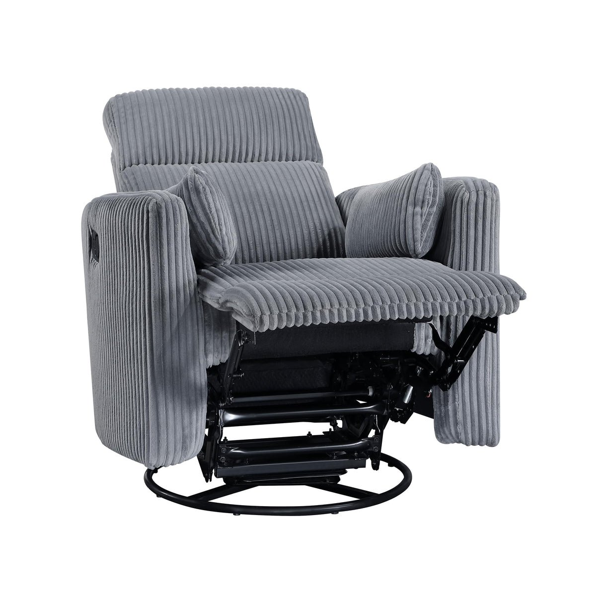 Lexicon Modern Swivel Glider Recliner Chair, Nursery Glider, Corduroy Fabric Upholstery Recliner with 2 Lumbar Pillows, Manual Reclining Sofa Chair for Living Room/Office/Apartment, Grey Lexicon