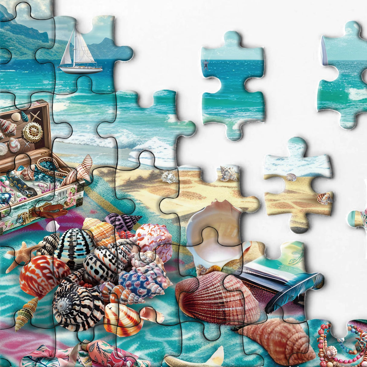 Summer Beach Seashell Puzzle Collection for Adults 1000 Piece, Hawaii Nature Scenery Jigsaw Puzzle Sea, Colorful Ocean Camping Puzzle BBOLDIN