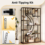 70.8" Tall Bookshelf Set of 2, 79" Wide Geometric Display Shelf with 18 Open Storage Shelves, Scratch-Resistant Gray Wash & Metal Frame, for Living Room, Office, Bedroom – Anti-Tip & Adjustable Feet HolliWill