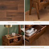 Mopio Ted Solid Wood Night Stand with Charging Station, Mid Century Modern Nightstand, Small Side Table, Bedside Table with Drawer, End Table with Storage, with USB C & USB A Ports, Power Cord, Walnut mopio