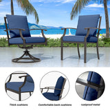 RTDTD 7 Pieces Patio Furniture Set with Round Fire Pit Table, Outdoor Conversation Sets 6 Chairs with Upgrade Cushions for Patio, Backyard Dark Blue RTDTD