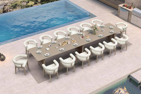 PURPLE LEAF Patio Dining Set 15 Pieces Luxury Modern Conversation Set Aluminum Large Rectangle Dining Table and Chairs with Olefin Cushion Outdoor Furniture Set for Garden Porch Deck Backyard PURPLE LEAF