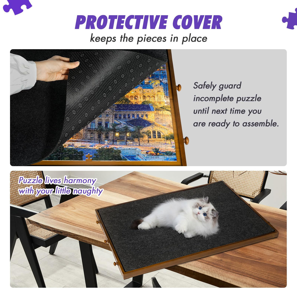 Sunix 1500 Piece Rotating Puzzle Board with 6 Drawers and Cover, 36"x26" Portable Wooden Jigsaw Puzzle Table for Adults & Kids, Premium Smooth Work Surface, Spinning Puzzle Board Birthday Gift for mom Sunix