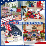 3 Pieces 4th of July Tiered Tray Decor Wood Star Set, Memorial Day Table Decorations, Rustic Patriotic Table Decorations, Red White and Blue Decorations for Home Tables(Classic) Sereliy