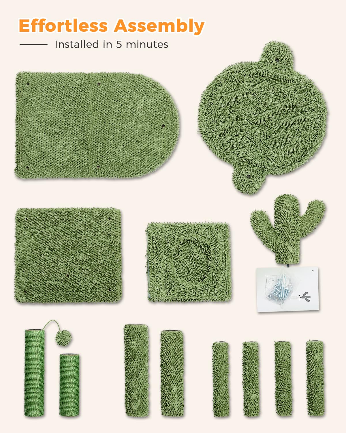 MUTTROS Cactus Cat Tree 40" Cat Tower with Large Metal Carpet Hammock, Cat Scratching Post for Indoor Cats with Condo& Dangling Ball, Green MUTTROS