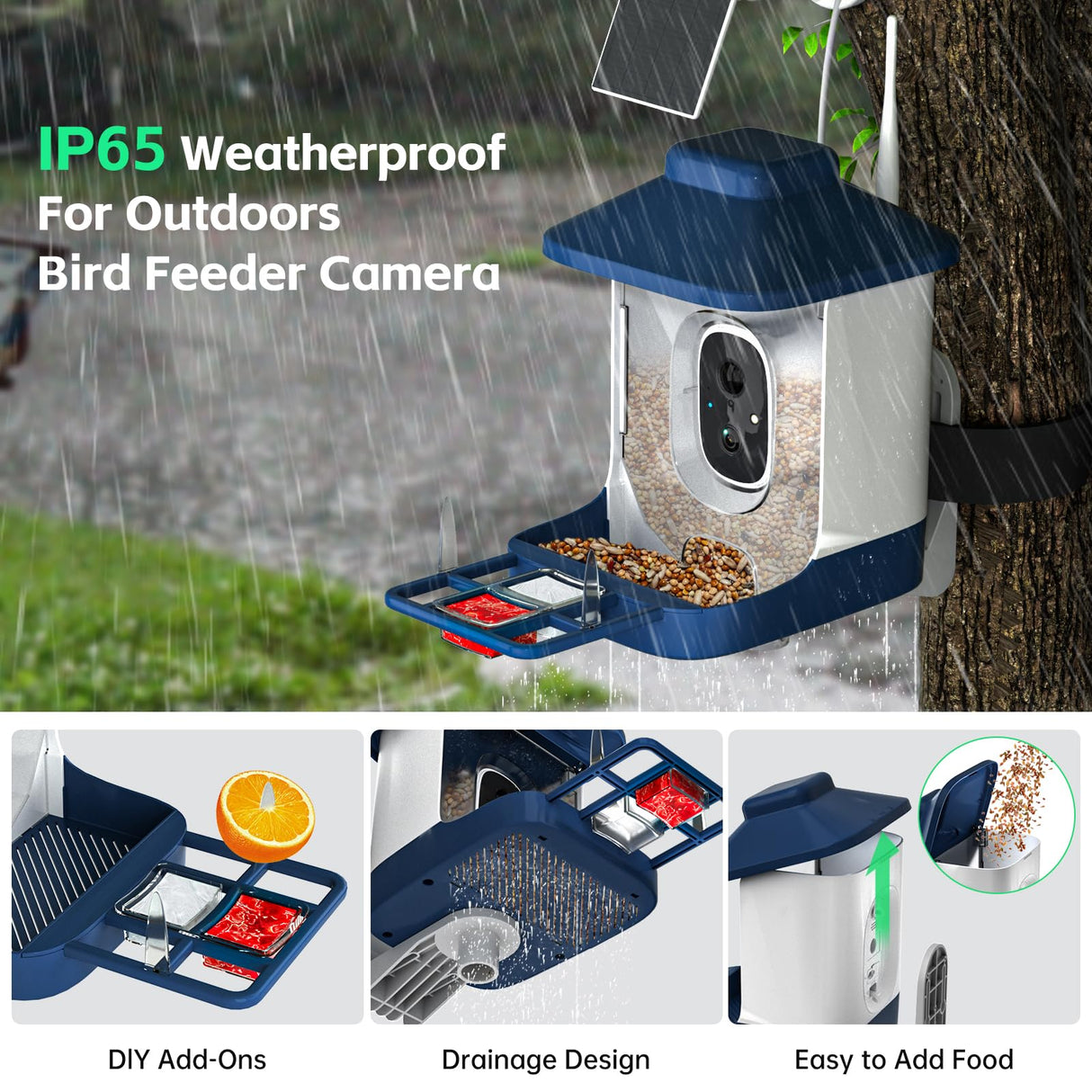 Smart Bird Feeder with Camera, 1 Year AI Camera Bird Feeders for Outdoors, Solar Powered, 2.4Ghz WiFi, 1080p Live Video Bird Feeder Camera, Nstant Arrival Alerts - Best Gifts for Bird Lovers NAVFS