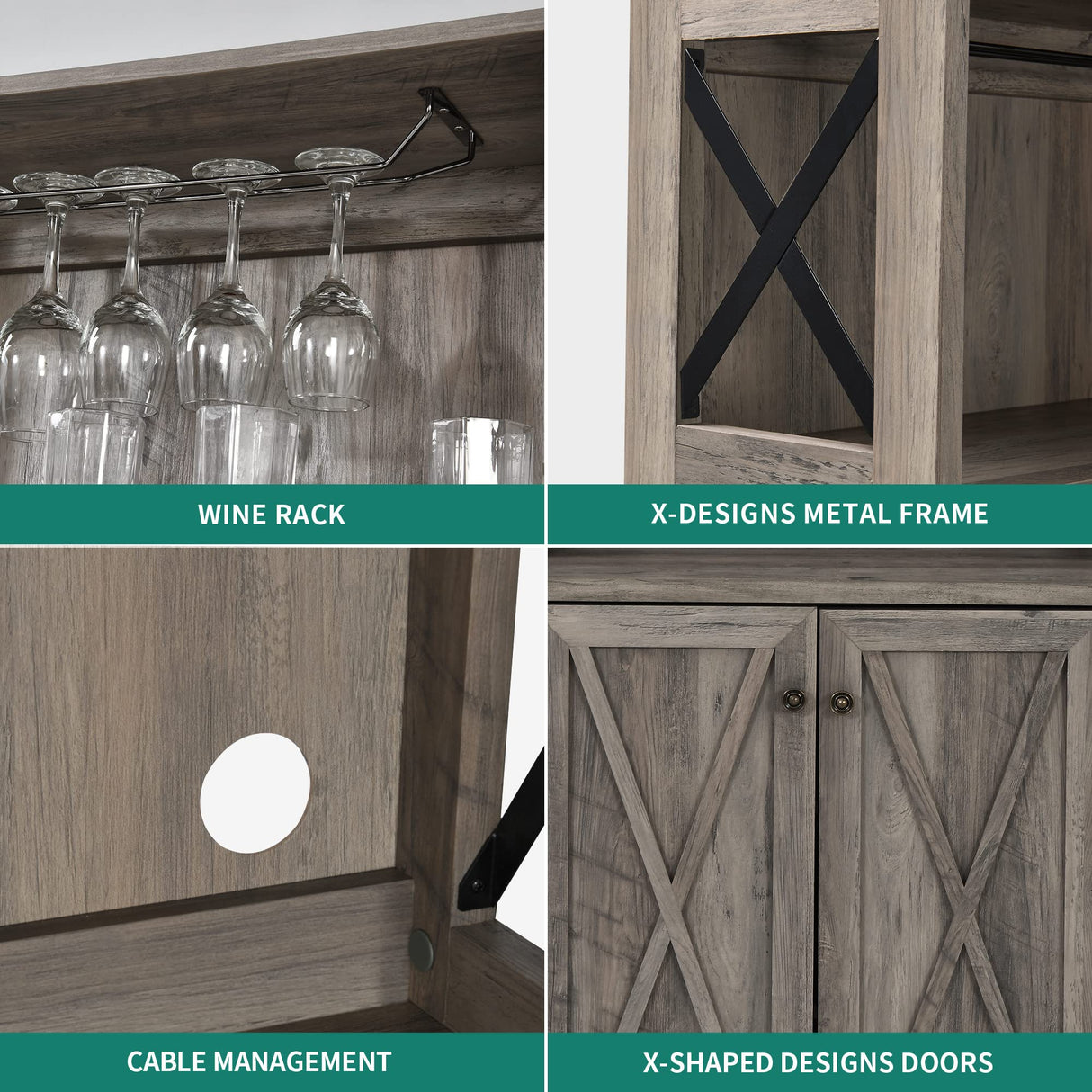 YITAHOME 67" Tall Bar Wine Cooler for Liquor and Glasses, Farmhouse Storage Cabinet w/Wine Rack, Open Storage Shelves, Buffet Kitchen Cabinet with Wooden Doors for Living Room, Living Room, Grey Wash YITAHOME