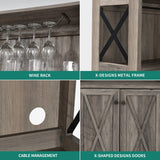 YITAHOME 67" Tall Bar Wine Cooler for Liquor and Glasses, Farmhouse Storage Cabinet w/Wine Rack, Open Storage Shelves, Buffet Kitchen Cabinet with Wooden Doors for Living Room, Living Room, Grey Wash YITAHOME