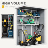 DWVO Outdoor Vertical Storage Shed with 2 Shelves, 49 Cu Ft Waterproof Resin Garden Shed with Floor & Lockable Door, Plastic Tall Tool Cabinet for Garbage Cans, Lawn Equipment, Garden Supplies (Gray) DWVO