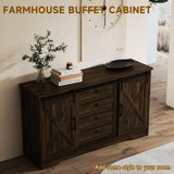 Luoxiao Sideboard Buffet Cabinet with Storage, 55 inch Farmhouse Cabinet with 4 Drawers, Sliding Barn Door, Adjustable Shelves, 32inch Tall Coffee Bar for Living Room, Kitchen, Dark Oak Luoxiao