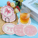8 Pcs Diamond Painting Coasters,Diamond Painting Kits,Pink Bow Diamond Art Coasters,5D DIY Full Drill Diamond Dots,Gem Art Kits for Adults Arts and Crafts Supplies VDESFUEBY