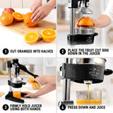 Zulay Kitchen Cast-Iron Orange Juice Squeezer - Heavy-Duty, Easy-to-Clean, Professional Citrus Juicer - Durable Stainless Steel Lemon Squeezer - Sturdy Manual Citrus Press & Orange Squeezer (Black) Zulay Kitchen
