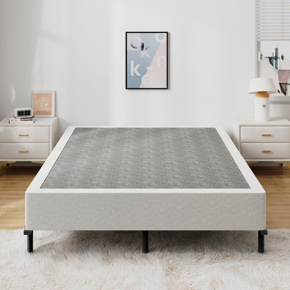 Snaye King Box Spring Bed Base 9 Inch, 3000lbs Heavy Duty Metal Mattress Foundation with Fabric Cover, Tool-Free Easy Assembly, Noise Free Snaye