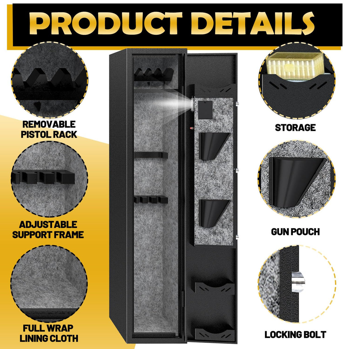 KAER 4-5 Gun Safes for Home Rifle and Pistols,Gun Safes,Shotgun Rifle Safe,Gun Safes for Rifle and Shotguns,Long Gun Cabinets with Fingerprint/Digital Keypad/Removable Shelf for Rifles Safes KAER