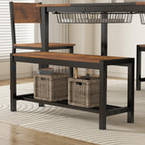 NAIYUFA 5-Piece Dining Table Set for 4-6 People,Industrial Dining Table with 2 Benches and 2 Chairs,Kitchen Table Set with Storage Rack for Dining Room,Saving Space,Rustic Brown NAIYUFA