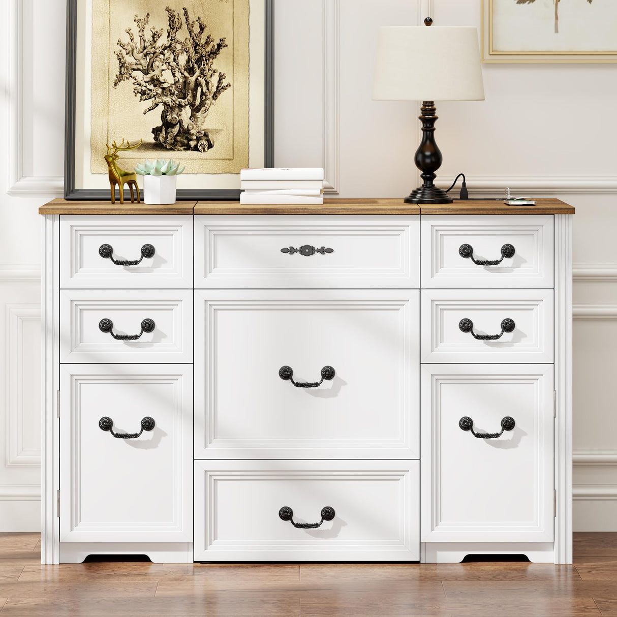 FOMNEY Multifunctional Vanity Desk with Mirror, LED Lights, USB Ports, Power Outlets, and Ample Storage – Stylish Makeup Dresser for Your Bedroom FOMNEY