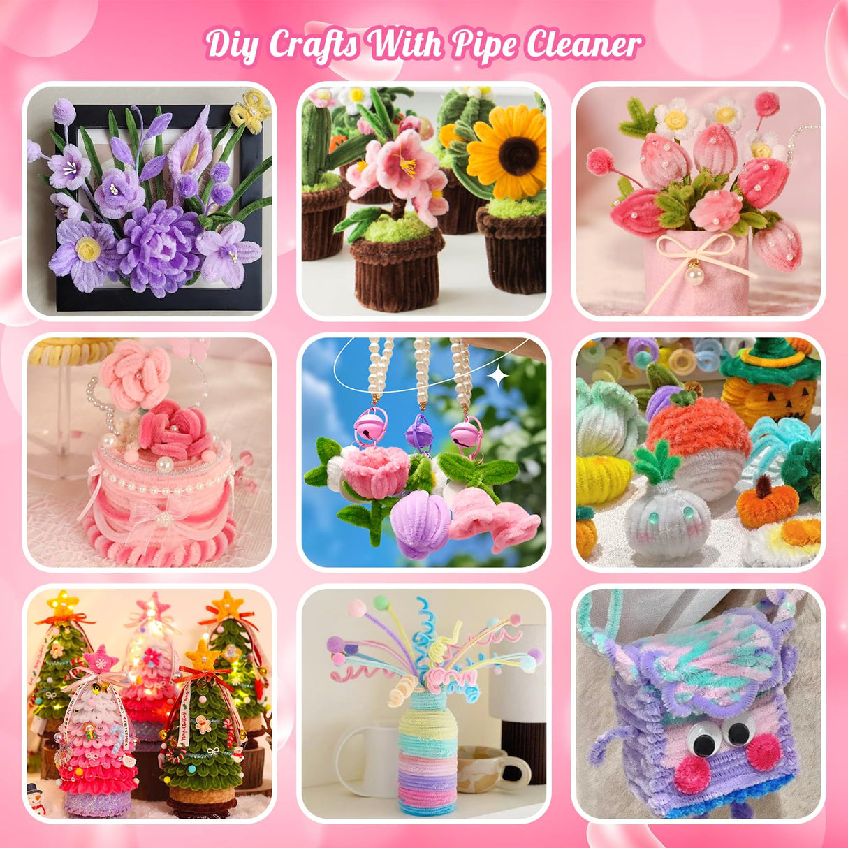 MACIOZE 600 Pcs Pink Pipe Cleaners Craft for Flowers, Pastel Chenille Stems for DIY Art Projects Creative Gift(6 Colors), Bulk Fuzzy Pipe Cleaner Flower Kit, Ideals for Party Decor (Pink Flower) MACIOZE