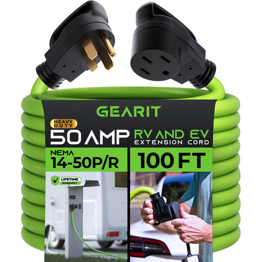 GearIT 50-Amp Extension Cord for RV and EV (100 Feet) 4-Prong 250-Volt, Tesla Model 3/S/X/Y, NEMA 14-50P to 14-50R 6/3, 8/1 STW AWG Gauge Outdoor Auto Power Cord - WoodArtSupply