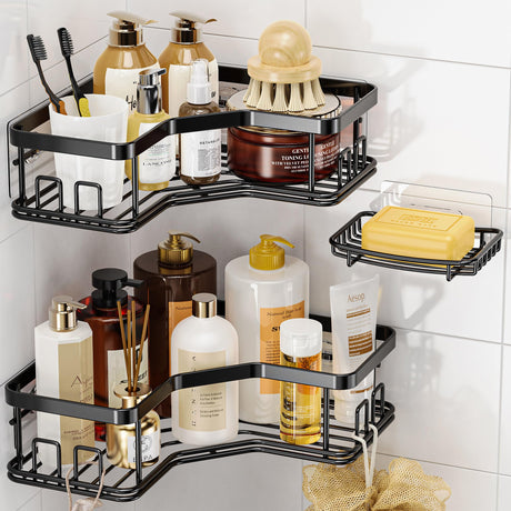 MAXIFFE Shower Caddy Organizer, 3-Pack Corner Shower Caddy Organizer Shelves Storage Rack Accessories for Bathroom Countertop Home Decor Set, Black MAXIFFE