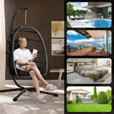 LEVELEVE Egg Chair with Stand,Patio Rattan Wicker Hanging Swing Egg Chair Hammock Chair for Bedroom Porch Garden,Thickened Aluminum Alloy Steel Frame and UV Resistant Cushion,350LBS Capacity LEVELEVE