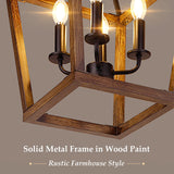 Farmhouse Chandelier Light Fixture for Kitchen Dining Room, 4-Light Rustic Pendant Hanging Ceiling Light Height Adjustable in Oak Wood Finish, Cage Lantern Lighting with E12 Base for Hallway Foyer BrightHome