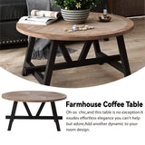 COZAYH Rustic Farmhouse Coffee Table with Geometric Base, French Country Accent Table for Family, Dinning or Living Room, Modern, Round COZAYH