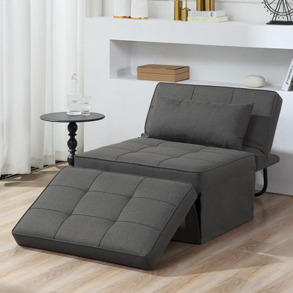 BIGSYY Sofa Bed, 4 in 1 Multi-Function Folding Ottoman Breathable Linen Couch Bed with Adjustable Backrest Modern Convertible Chair for Living Room Apartment Office, Dark Grey