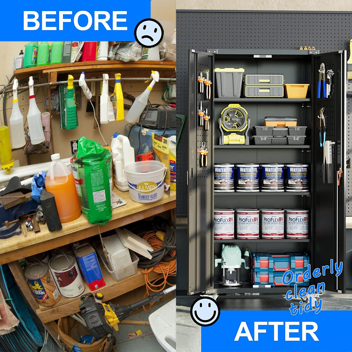 GangMei Garage Storage Cabinet with Wheels & Pegboard, 72" H Locking Metal Storage Cabinet with Doors and Shelves, Rolling Steel Cabinet for Garage, Craft Workshop, Home (Black) GangMei