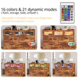 LIKIMIO 7 Drawer 47" Glass Dresser with LED and Power Strip, Wood Dressers & Chests of Drawers for Bedroom Living Room, Rustic Brown LIKIMIO