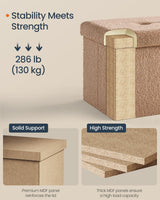 SONGMICS HOME Small Folding Storage Ottoman, Foot Rest Stool, 12.2 x 16.1 x 12.2 Inches, Ottoman with Storage, Load up to 286 lb, for Living Room, Bedroom, Dorm, Camel Brown ULSF094K01 SONGMICS HOME