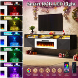 AMERLIFE Floating TV Stand with 40" Electric Fireplace, Modern Wall Mounted Entertainment Center with Storage, 80in Media Console with High Gloss Geometric Doors for TVs Up to 90", Black AMERLIFE