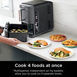 Ninja SL401 DoubleStack XL 2-Basket Air Fryer, DoubleStack Technology Cooks 4 Foods at Once, Compact Design, 10 QT, 6-in-1, Smart Finish & Match Cook, Air Fry, Broil, Bake, Easy Meals, Easy Clean,Grey Ninja