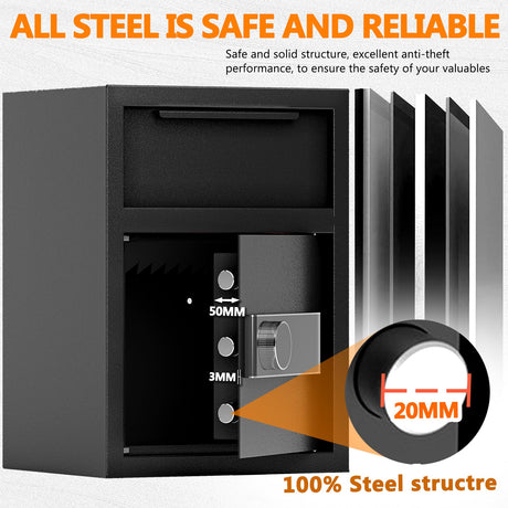 1.8 CUB Depository Drop Safe Fireproof, Front Drop Slot Lock Box with Digital Combination and Anti-Fishing, Silent Deposit Safe Box, Security Money Safe for Cash Slips Expense Business Office Home KAER