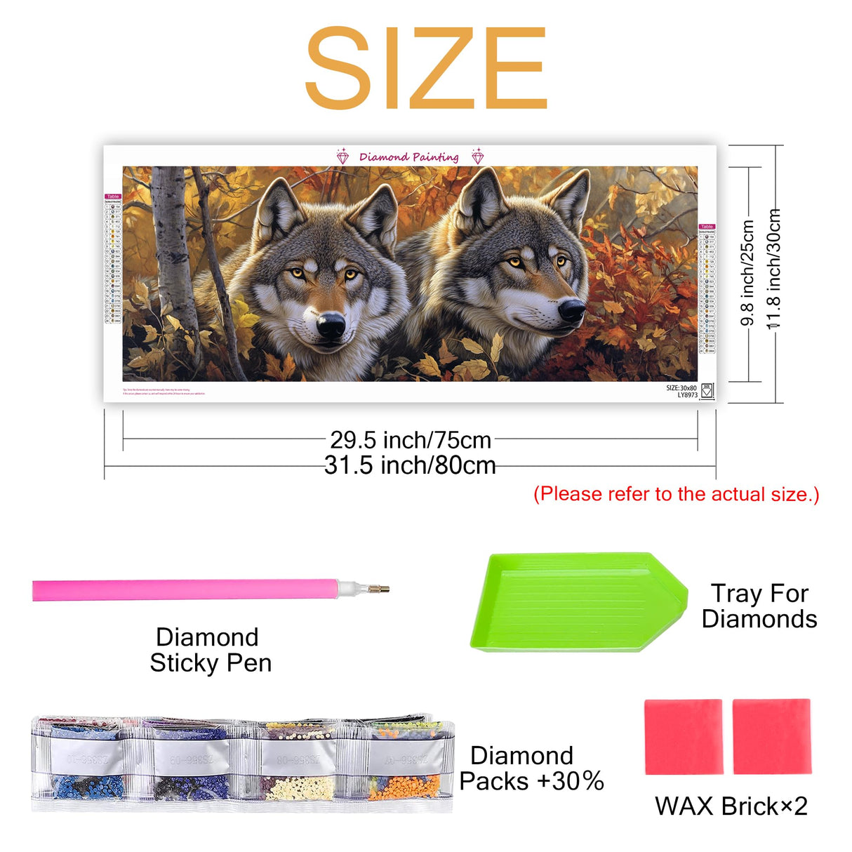 Zariocy 5D Large Diamond Art Kits for Adults Wolves, DIY Diamond Painting Art Animal Scenery Round Full Drill Crystal Diamond Embroidery Paintings Arts Craft for Home Office Wall Decor 31.5x11.81 inch Zariocy