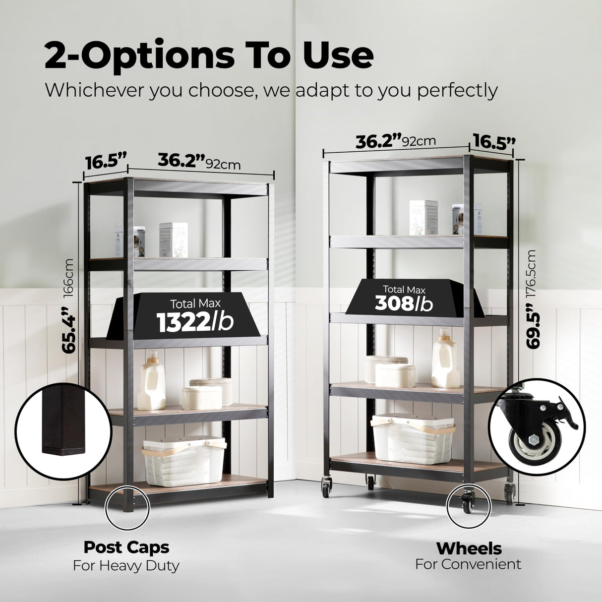 HOMEDANT House 5-Tier Metal Boltless Rolling Cart Shelf Rack Casters Heavy Duty Laminated Wheel Shelving Unit Adjustable Storage Shelves Organizer Kitchen Garage 36.2" W x 16.5" D x 69.5" H 1Pack HOMEDANT