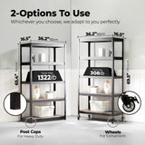 HOMEDANT House 5-Tier Metal Boltless Rolling Cart Shelf Rack Casters Heavy Duty Laminated Wheel Shelving Unit Adjustable Storage Shelves Organizer Kitchen Garage 36.2" W x 16.5" D x 69.5" H 1Pack HOMEDANT