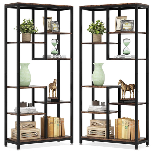 Tribesigns Industrial 6-Tier Bookshelf Set of 2 – Stylish Open Storage Bookcases for Living Room and Home Office - WoodArtSupply