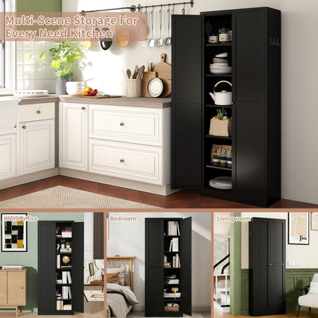 Kitchen Pantry Cabinet With 4 Adjustable Shelves, Heavy Duty Freestanding Organizer HouseOfZazla