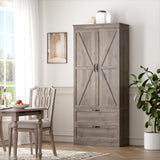 HOSTACK 70" Tall Kitchen Pantry Storage Cabinet, Barn Doors Pantry Cabinet with Drawers and Adjustable Shelf, Modern Farmhouse Storage Cabinet for Kitchen, Dining Room, Living Room, Bathroom, Ash Grey HOSTACK