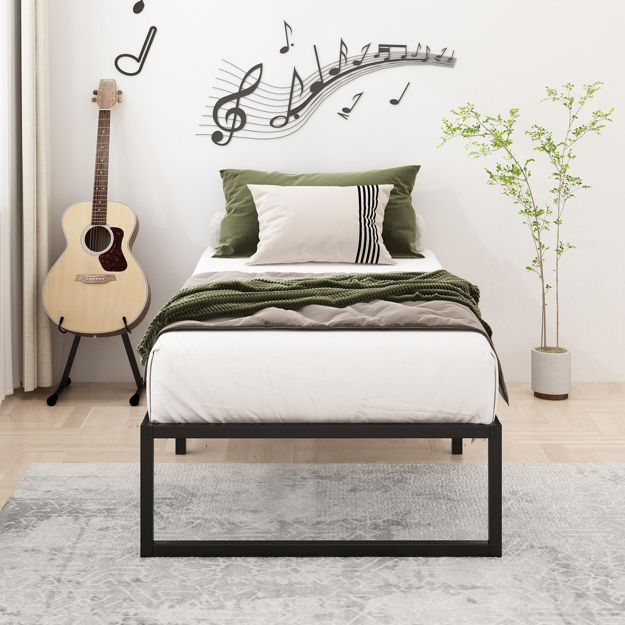 Lutown-Teen 14 Inch Twin XL Bed Frames Heavy Duty Sturdy Metal Platform Bed Frame No Box Spring Needed, Noise Free, Easy Assembly, Black Lutown-Teen