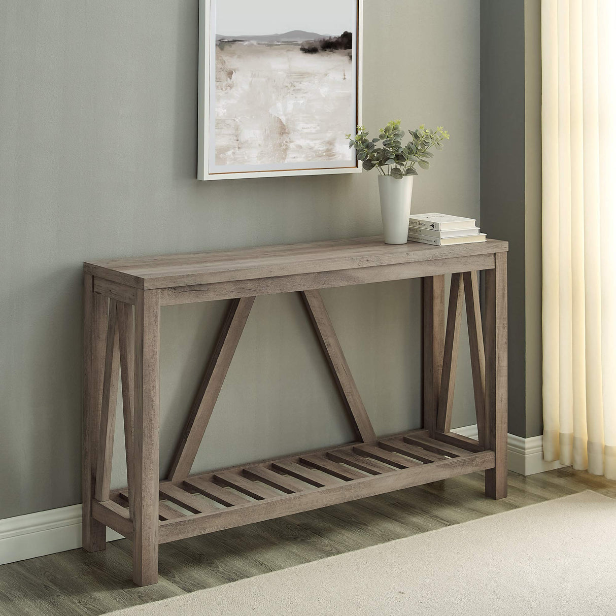 Walker Edison Modern Farmhouse Accent Entryway Table Entry Table Living Room End Table, 52 Inch, Grey Wash Walker Edison